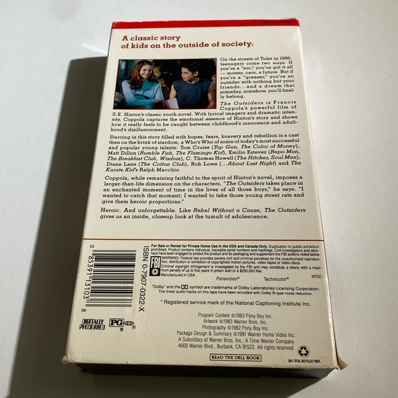 📼 VHS 1991 The Outsiders Francis Ford Coppola Tom Cruise - Picture 2 of 3